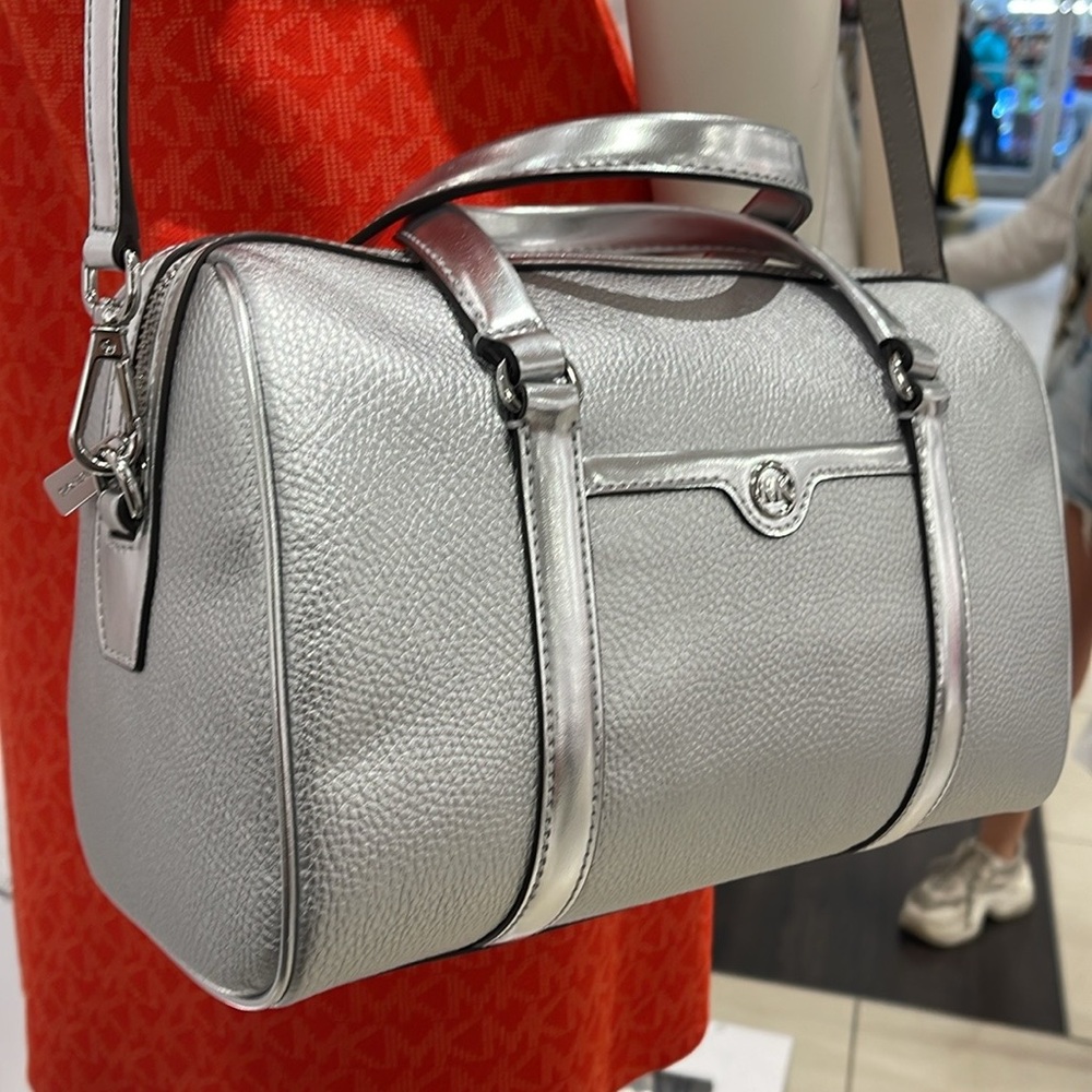 Michael Kors Silver Pebbled Leather Satchel